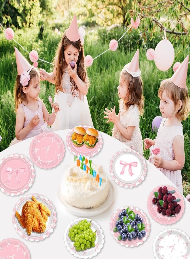 Justforjoyful ٤٨ قطعة من لوازم حفلات الفيونكات الوردية، أطباق عيد ميلاد مزينة بفيونكات وردية مقاس ٧ بوصات، ديكور فيونكات وردية لحفلات توديع العزوبية، والخطوبة، وحفلات استقبال المولود، أطباق أنيقة وجذابة، ديكور لحفلة توديع العزوبية بمناسبة زفافها - Image 5
